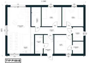 Rzut salonu z aneksem dom parterowy GPDF Poznań